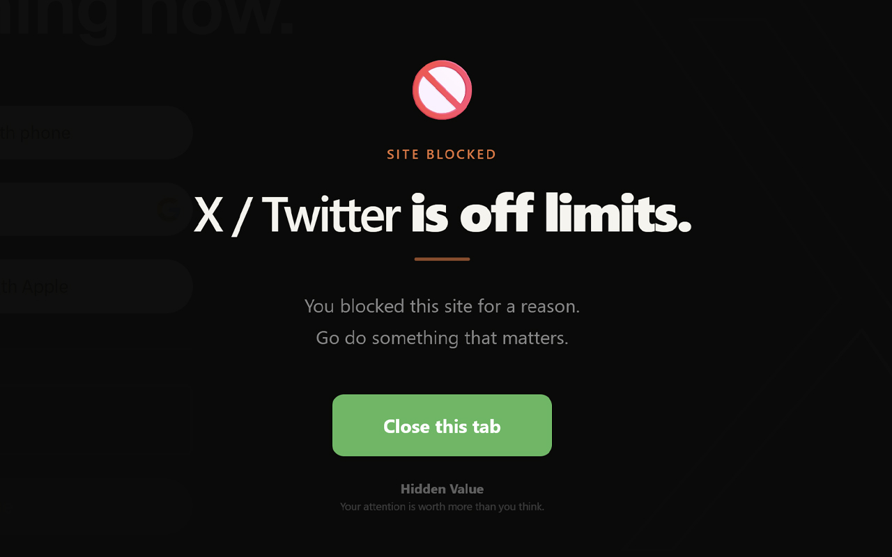 Hidden Value site blocked screen — the site is off limits